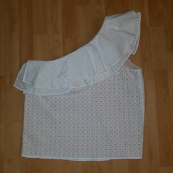J Crew White One Shoulder Ruffle Eyelet Blouse Top - Picture 5 of 5